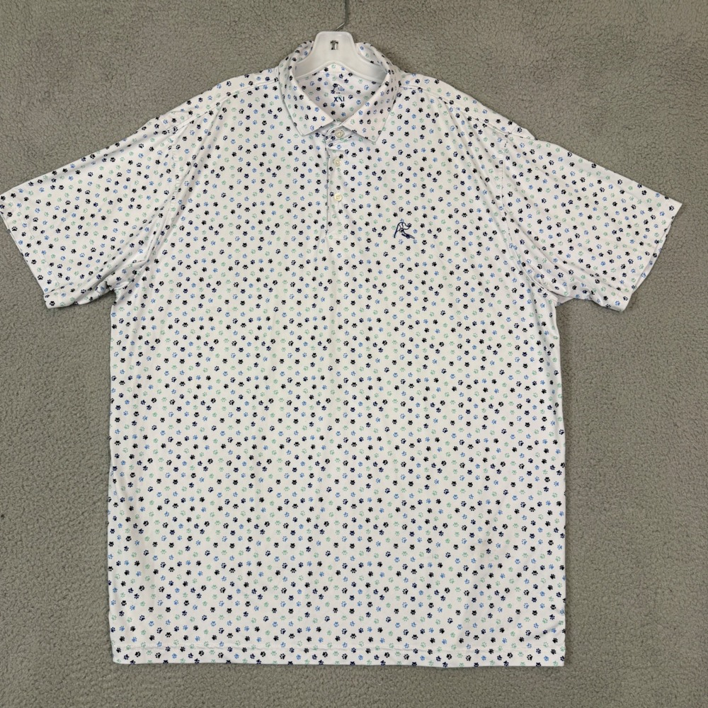 Rhoback Golf Polo Shirt Mens XXL White Blue Paw Print Performance Short Sleeve